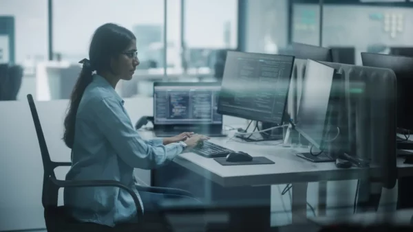 women in tech working on computer